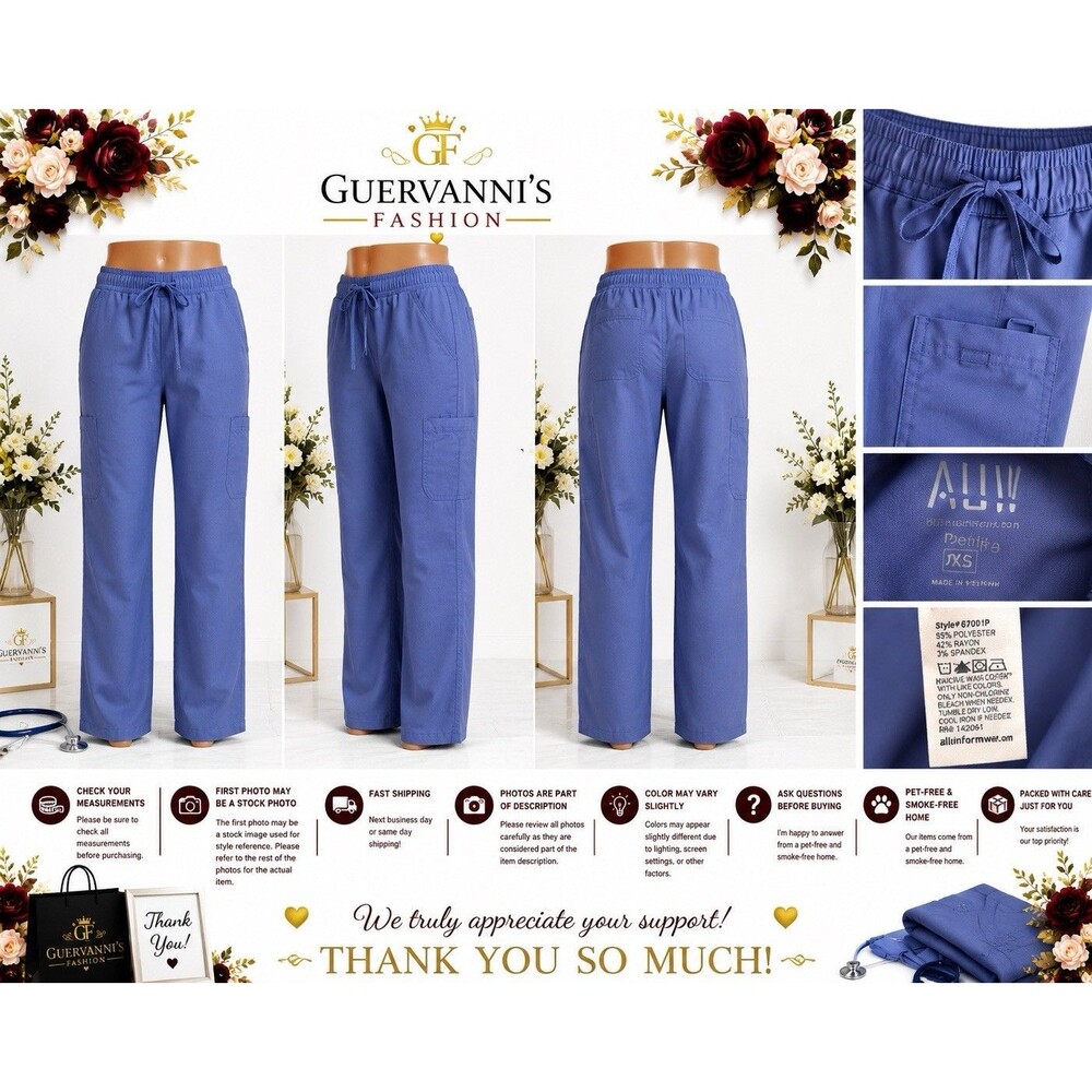 All Uniform Women’s Blue  XS Cargo Scrub Pants Drawstring Medical Uniform Nurse